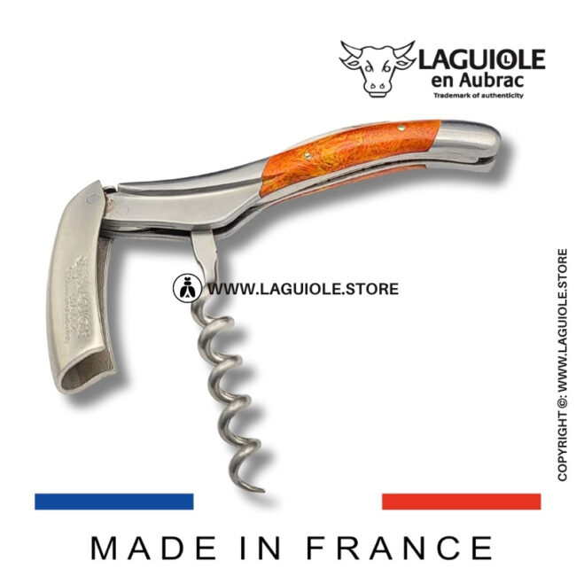 laguiole corkscrew orange coral cheesewood satin finish