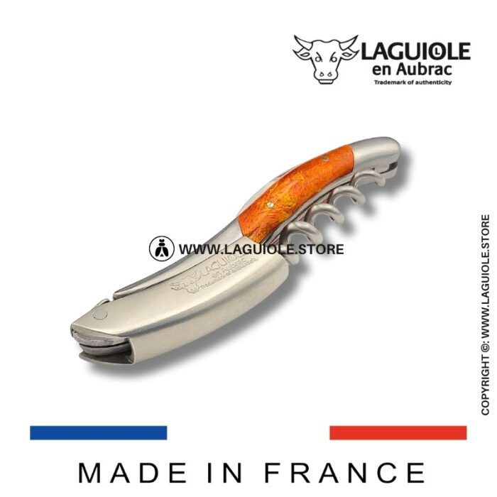 laguiole corkscrew orange coral cheesewood satin finish