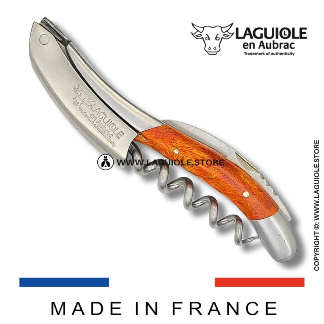 laguiole corkscrew orange coral cheesewood satin finish