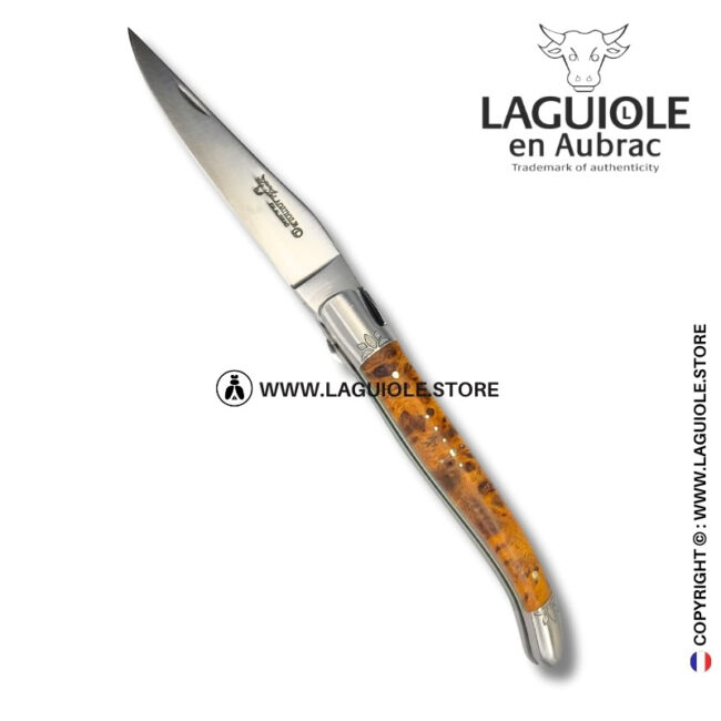 lotus breath: laguiole pocket knife in albizia – hand engraved bee and bolsters