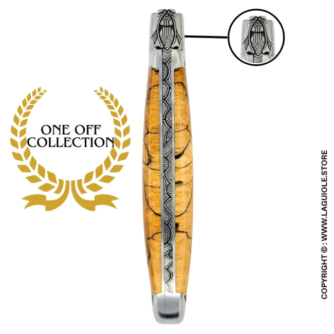 sacred beech: laguiole pocket knife in aubrac beech – hand engraved bee and bolsters