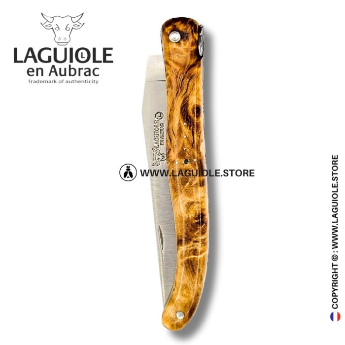 sketch of flight : laguiole knife in figured poplar – bee and chiseled spring