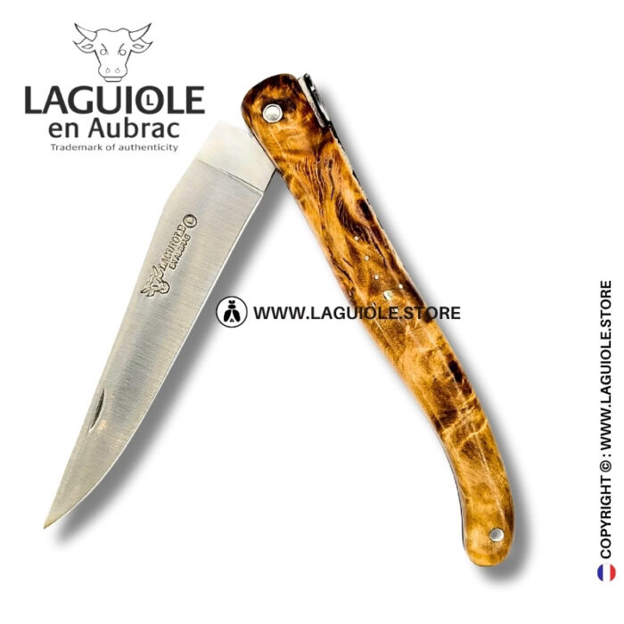 sketch of flight : laguiole knife in figured poplar – bee and chiseled spring