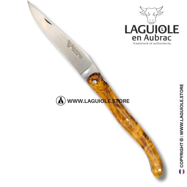 sketch of flight : laguiole knife in figured poplar – bee and chiseled spring