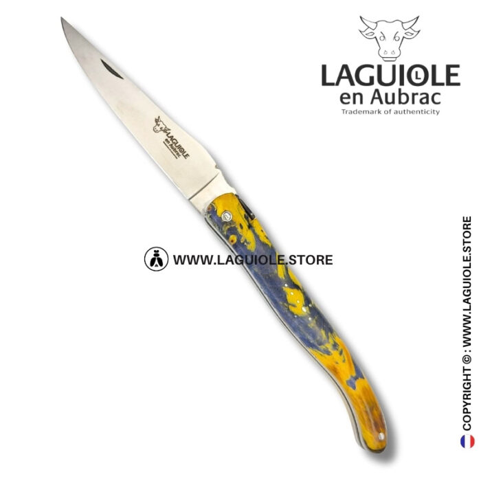 spirit of the temple: laguiole pocket knife in yellow and grey chestnut burl – full handle – double engraved liners
