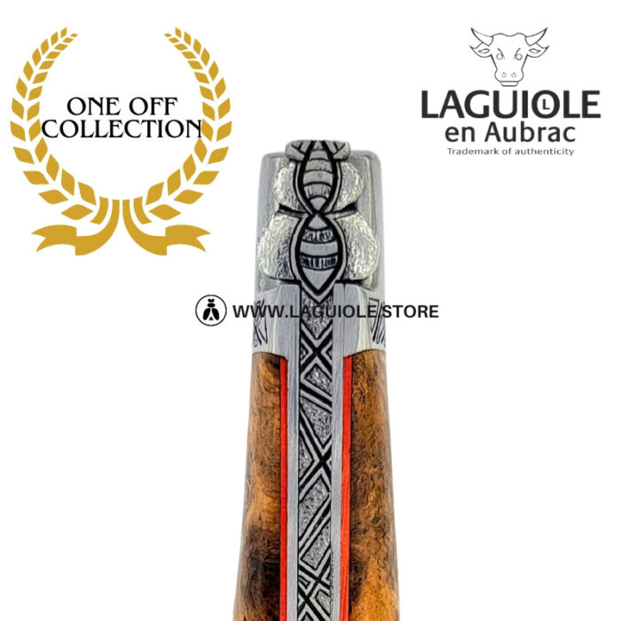 stellar wake: laguiole pocket knife in dark albizia – hand engraved bee and bolsters