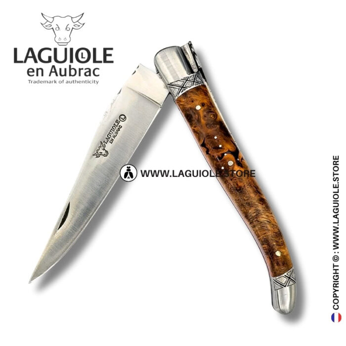 stellar wake: laguiole pocket knife in dark albizia – hand engraved bee and bolsters