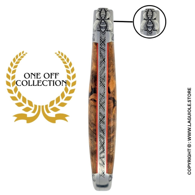 stellar wake: laguiole pocket knife in dark albizia – hand engraved bee and bolsters