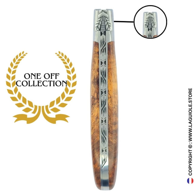 albizia field’s edge: laguiole pocket knife in albizia wood 1 bolster