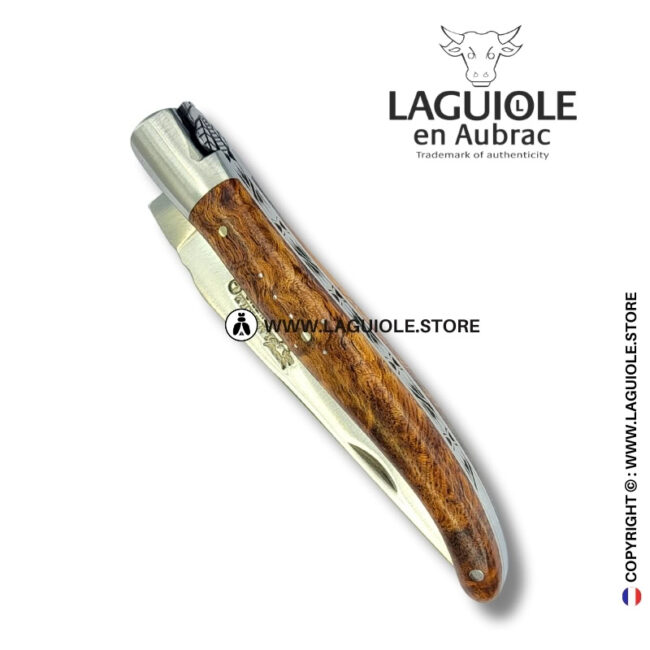 albizia field’s edge: laguiole pocket knife in albizia wood 1 bolster