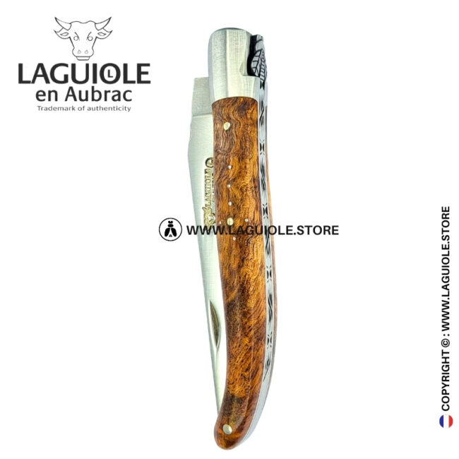 albizia field’s edge: laguiole pocket knife in albizia wood 1 bolster