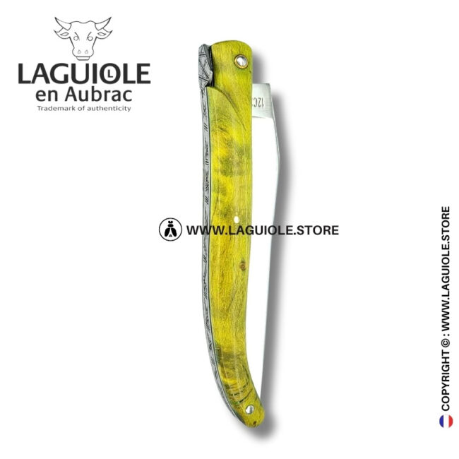 emerald glyphs: laguiole pocket knife in green poplar burl – full handle