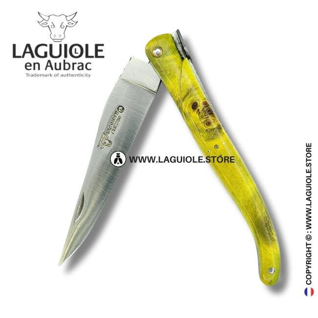emerald glyphs: laguiole pocket knife in green poplar burl – full handle