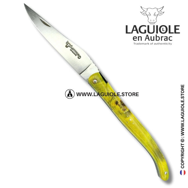 emerald glyphs: laguiole pocket knife in green poplar burl – full handle