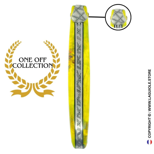 emerald glyphs: laguiole pocket knife in green poplar burl – full handle