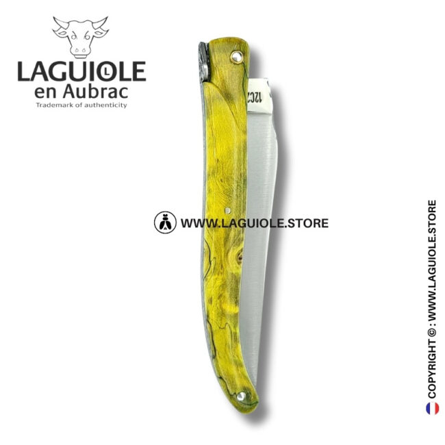 emerald priestess: laguiole pocket knife in green poplar burl full handle