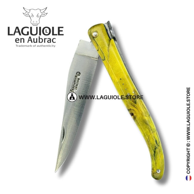 emerald priestess: laguiole pocket knife in green poplar burl full handle