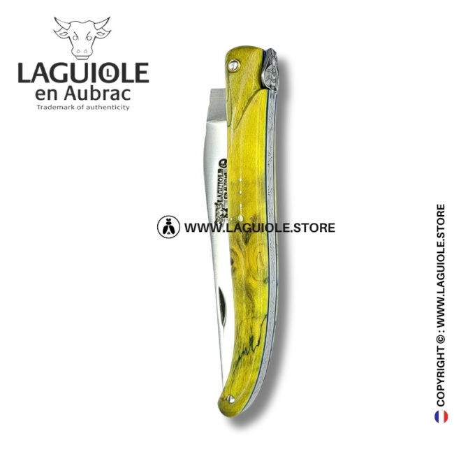 emerald priestess: laguiole pocket knife in green poplar burl full handle
