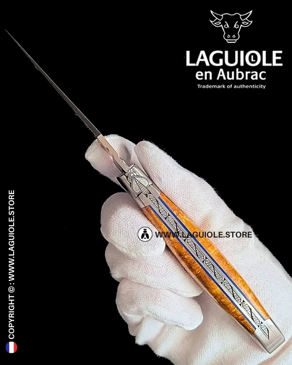 lace finery: laguiole pocket knife in golden amboina burl