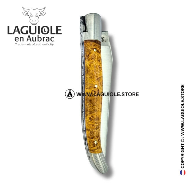 lace finery: laguiole pocket knife in golden amboina burl