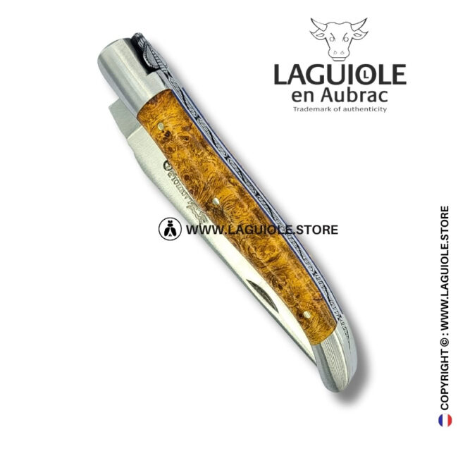 lace finery: laguiole pocket knife in golden amboina burl