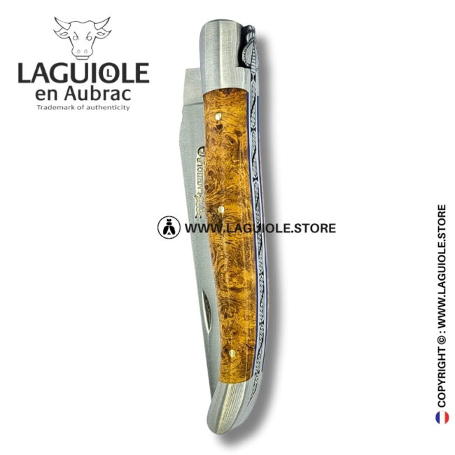 lace finery: laguiole pocket knife in golden amboina burl