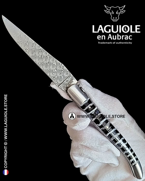 laguiole knife damascus balbach blade double liners blue mammoth molar