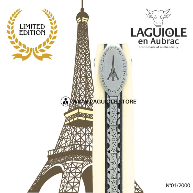 laguiole origine eiffel tower: full handle laguiole knife in white elforyn n°1