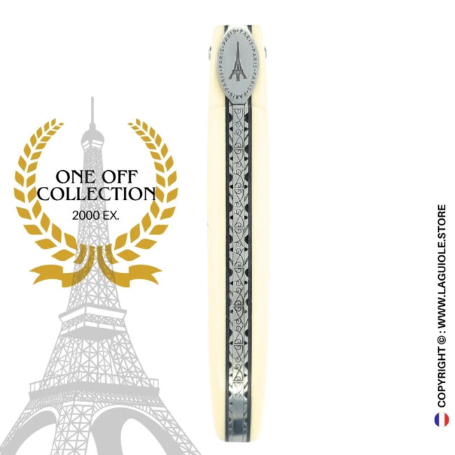 laguiole origine eiffel tower: full handle laguiole knife in white elforyn n°1