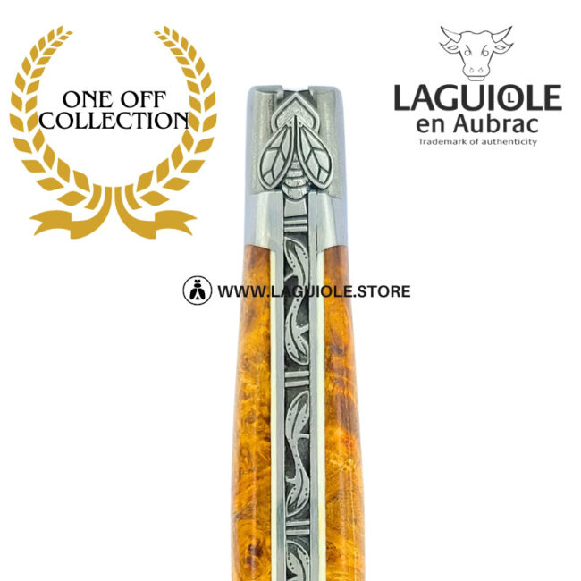 elven bee: laguiole pocket knife in golden amboina burl