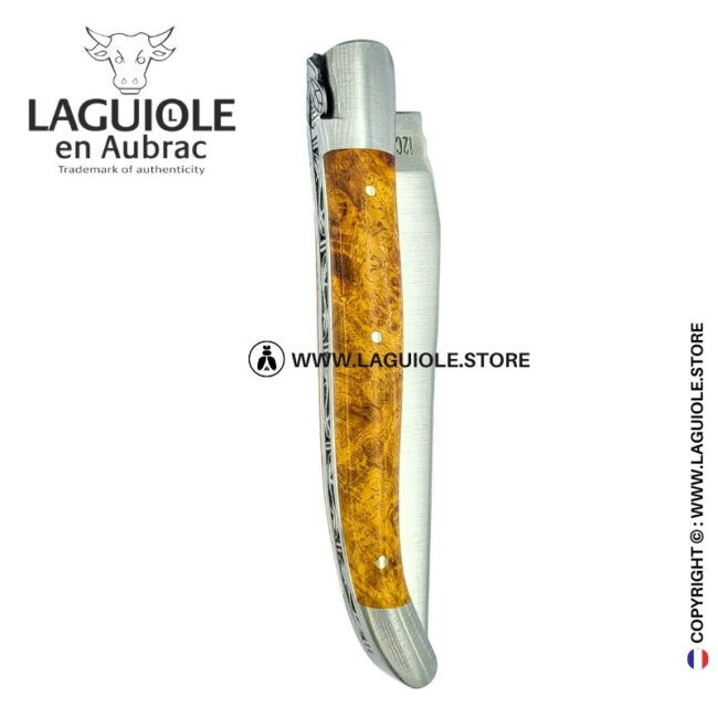 elven bee: laguiole pocket knife in golden amboina burl
