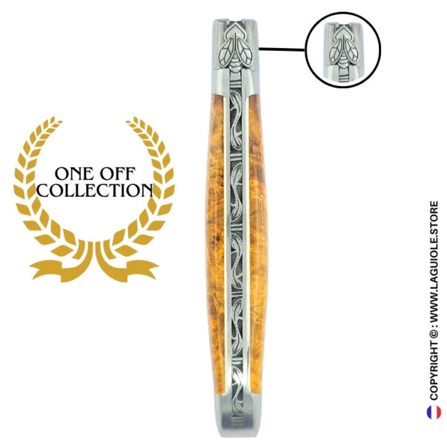 elven bee: laguiole pocket knife in golden amboina burl