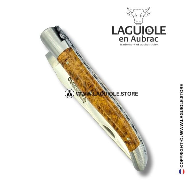 elven bee: laguiole pocket knife in golden amboina burl