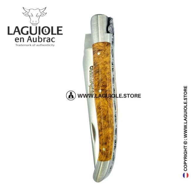elven bee: laguiole pocket knife in golden amboina burl