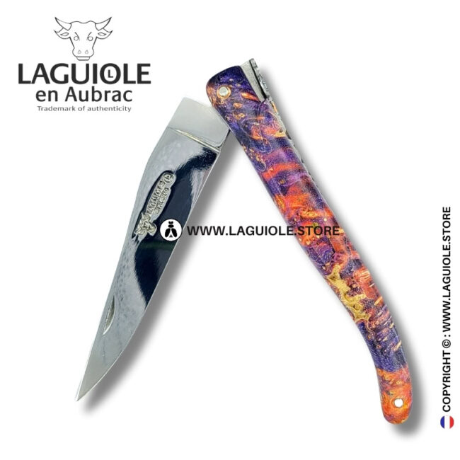 phoenix regalia: full handle laguiole pocket knife in multicolor elder burl with stone insert