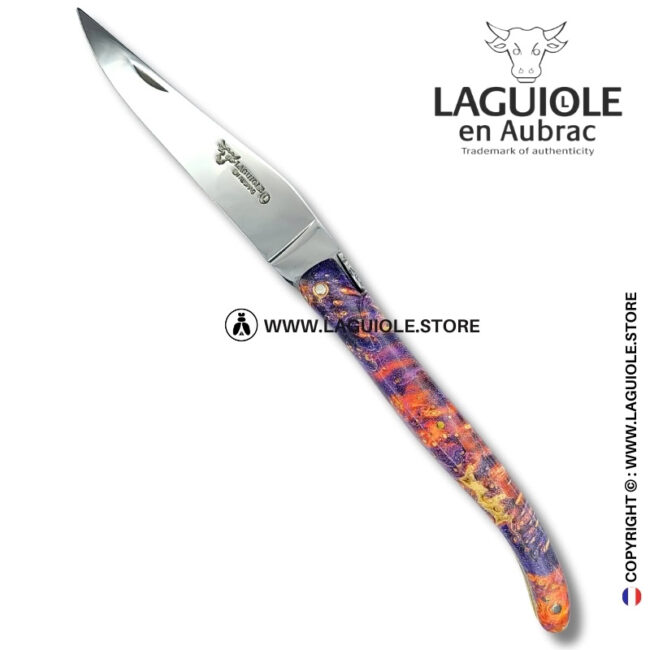 phoenix regalia: full handle laguiole pocket knife in multicolor elder burl with stone insert