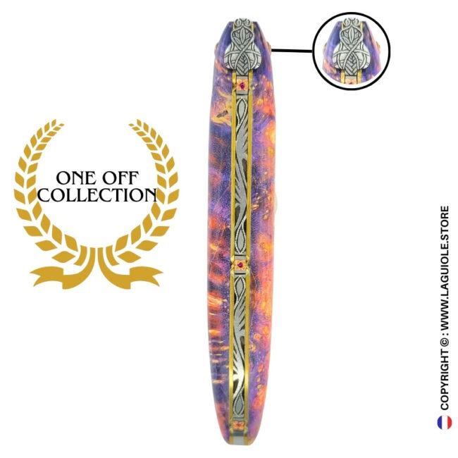 phoenix regalia: full handle laguiole pocket knife in multicolor elder burl with stone insert