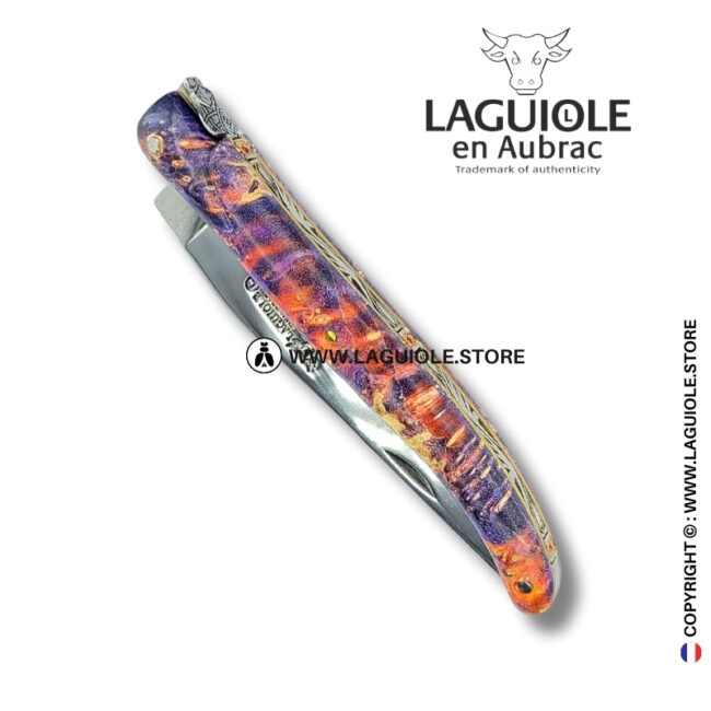phoenix regalia: full handle laguiole pocket knife in multicolor elder burl with stone insert